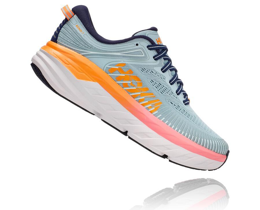 Hoka One One Womens Running Shoes - Bondi 7 - Blue - TIGE13786